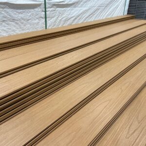 Composite Decking - 5.75 Inch x 16 Feet - Teak Colour - 3D Embossed - Reversible - 2nd Gen UV Reflective Anti-Heat Shield - Sold with Clips and Screws as Kit